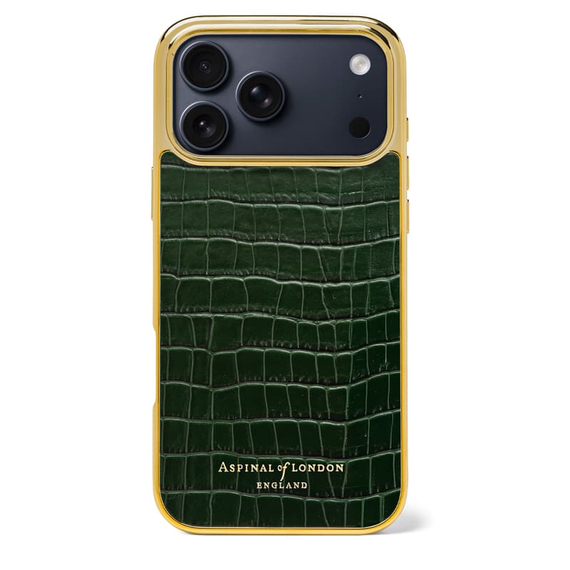Aspinal of London iPhone 17 Pro Max Case in Deep Shine Evergreen Small Croc