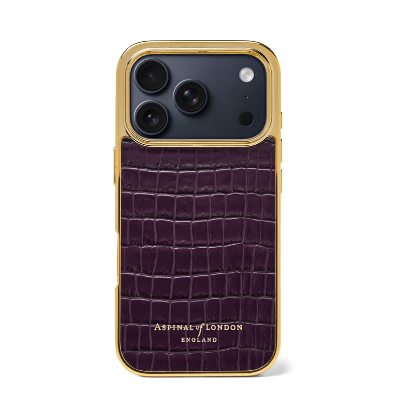 Aspinal of London iPhone 17 Pro Case in Deep Shine Fig Small Croc Aspinal of London iPhone 17 Pro Case in Deep Shine Fig Small Croc