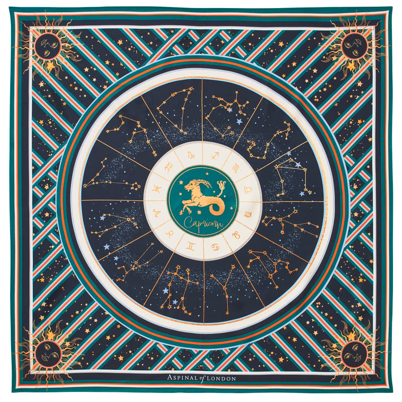 Aspinal of London Capricorn Zodiac Silk Scarf in Navy