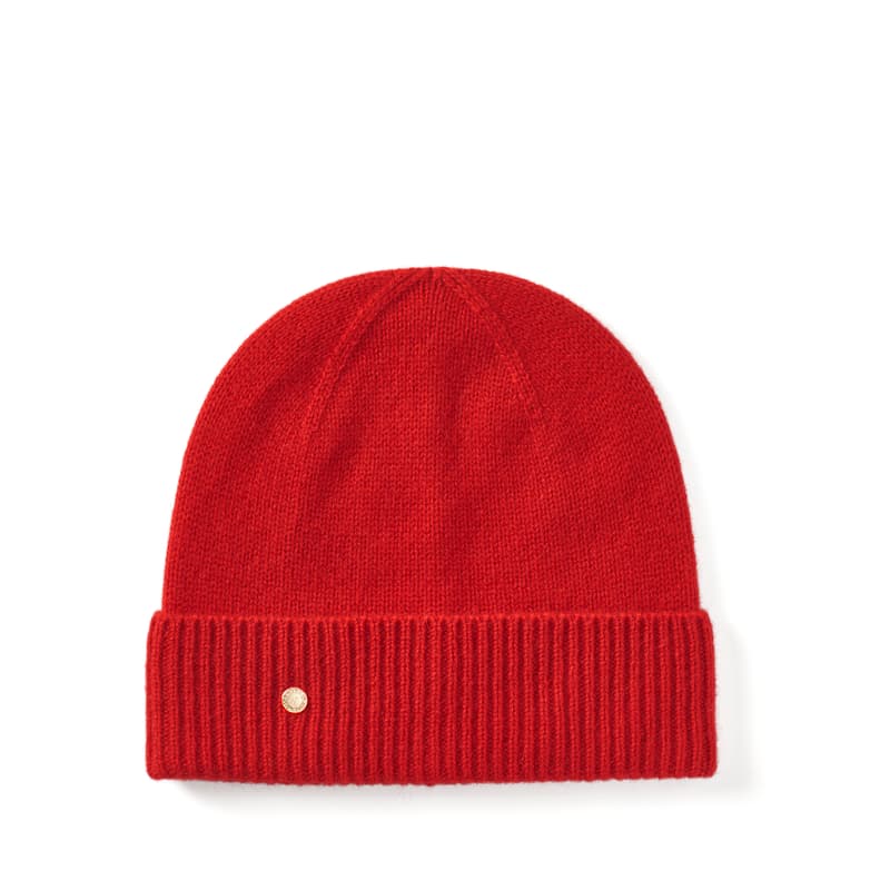 Aspinal of London Pure Cashmere Beanie Hat in Ruby Red Cashmere