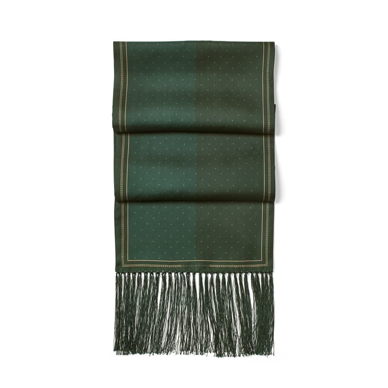 Aspinal of London Pure Silk Tassel Scarf in Evergreen Quadrant