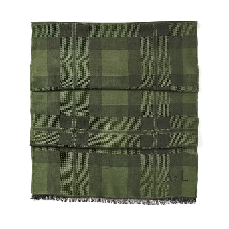 Aspinal of London Silk Check Scarf in Evergreen Silk Modal