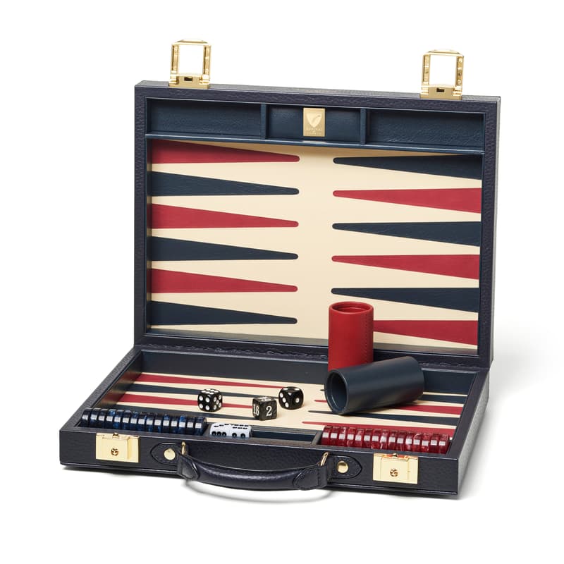 Aspinal of London 13-inch Backgammon Set in Navy Pebble
