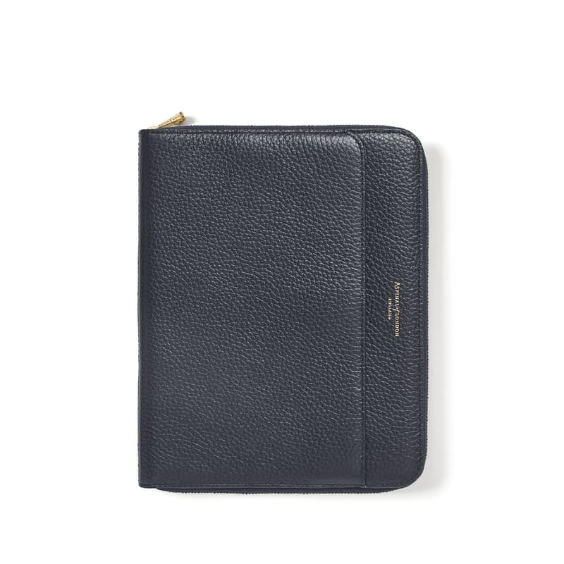 Aspinal of London A5 Compact Organiser Padfolio in Navy Pebble