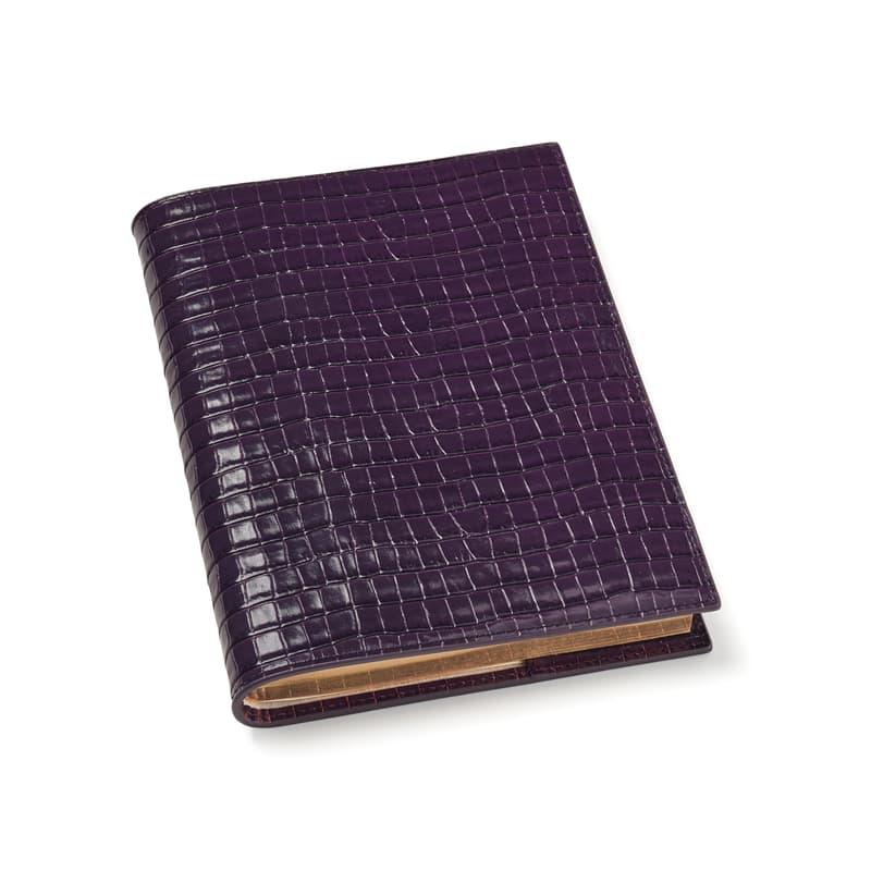Aspinal of London A5 Refillable Luxury Journal in Deep Shine Fig Small Croc