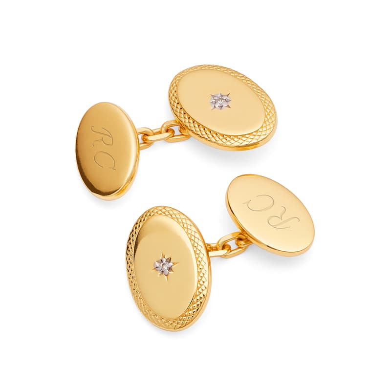 Aspinal of London Diamond Faceted Oval Cufflinks in 18ct Gold Vermeil
