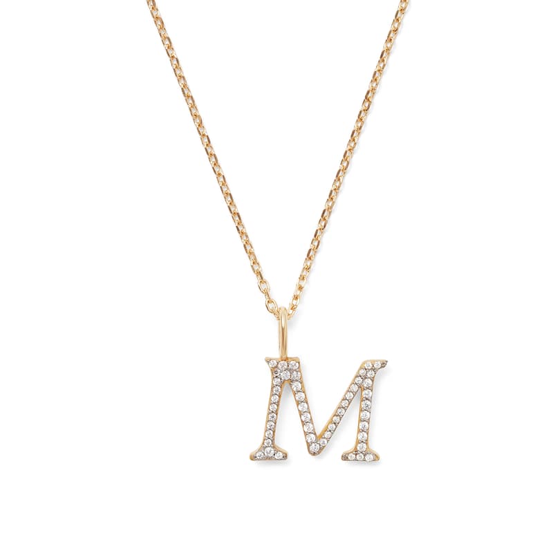 Aspinal of London Diamond Initial Necklace in 14ct Gold - Letter M