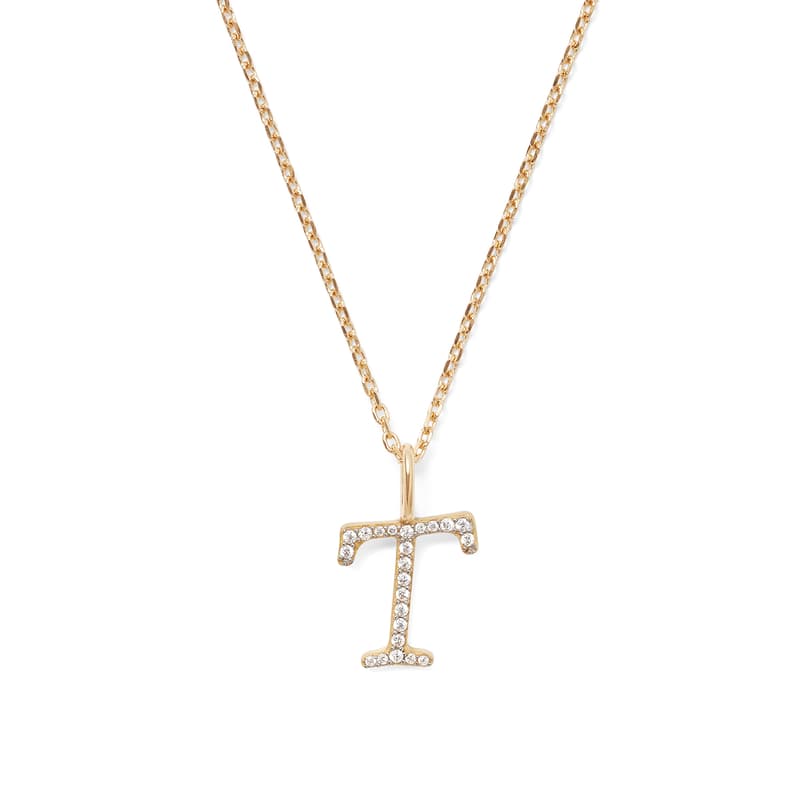 Aspinal of London Diamond Initial Necklace in 14ct Gold - Letter T Aspinal of London Diamond Initial Necklace in 14ct Gold - Letter T