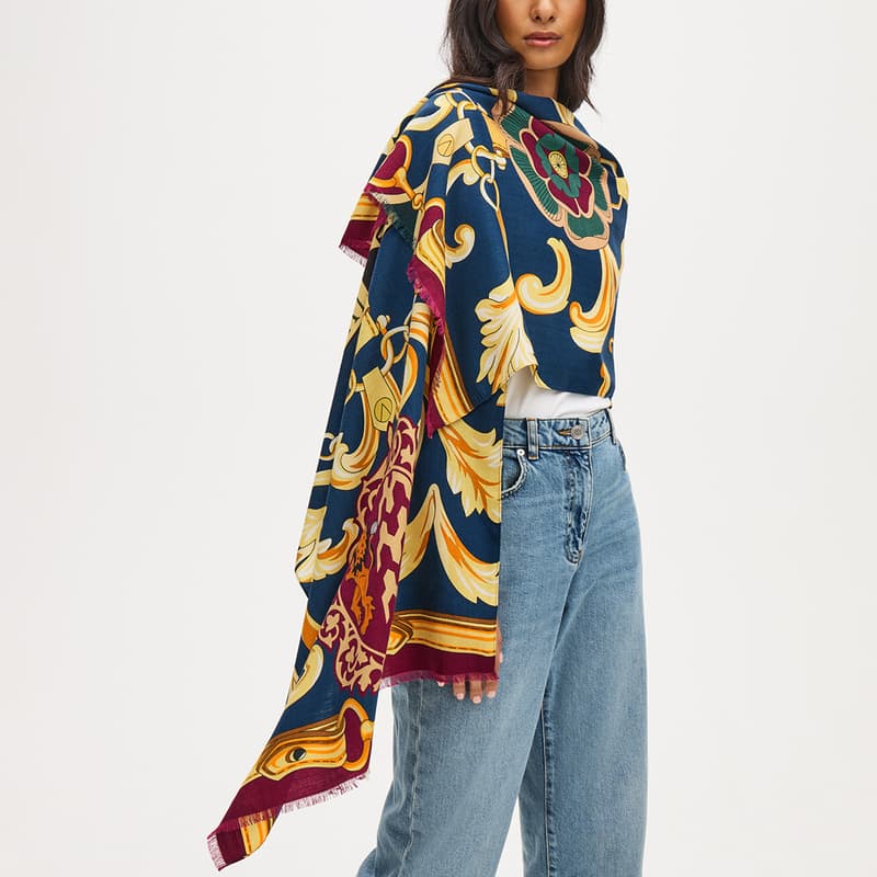 Aspinal of London Large Merino Wool Scarf in Fig Signature Shield