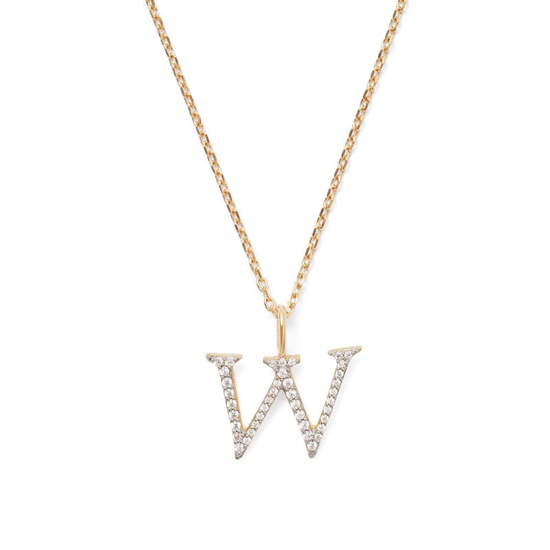 Aspinal of London Diamond Initial Necklace in 14ct Gold - Letter W Aspinal of London Diamond Initial Necklace in 14ct Gold - Letter W