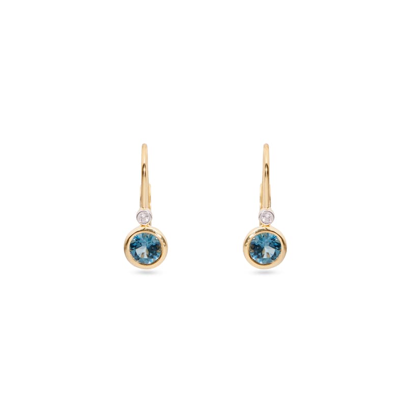 Aspinal of London Diamond Earrings with Swiss Blue Topaz in 14ct Gold