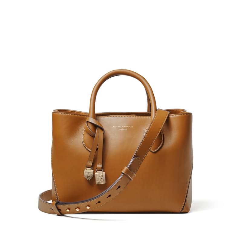 Aspinal of London Midi London Tote in Smooth Tan with Engravable Charm