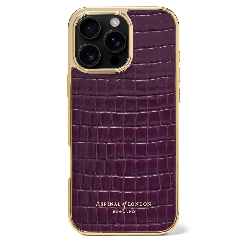 Aspinal of London iPhone 16 Pro Max Case in Deep Shine Fig Small Croc