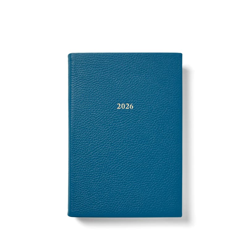 Aspinal of London 2026 A5 Day to Page Leather Diary in Topaz Pebble