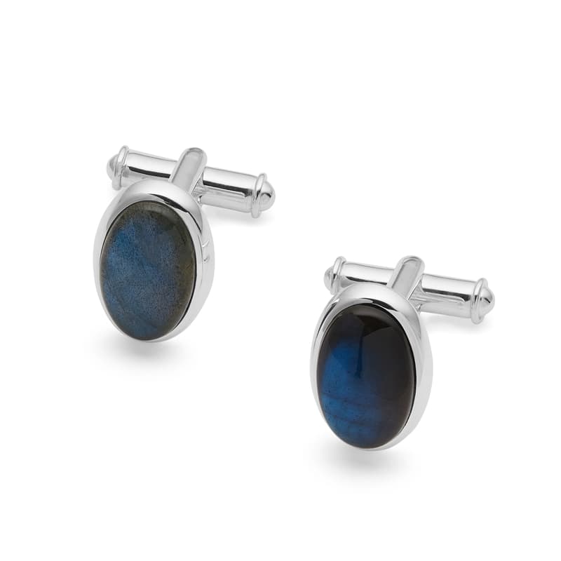 Aspinal of London Oval Cufflinks in Labradorite & Silver Plated Aspinal of London Oval Cufflinks in Labradorite & Silver Plated