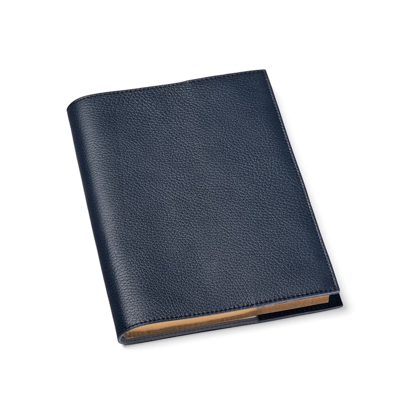 Aspinal of London A5 Refillable Leather Journal in Navy Pebble