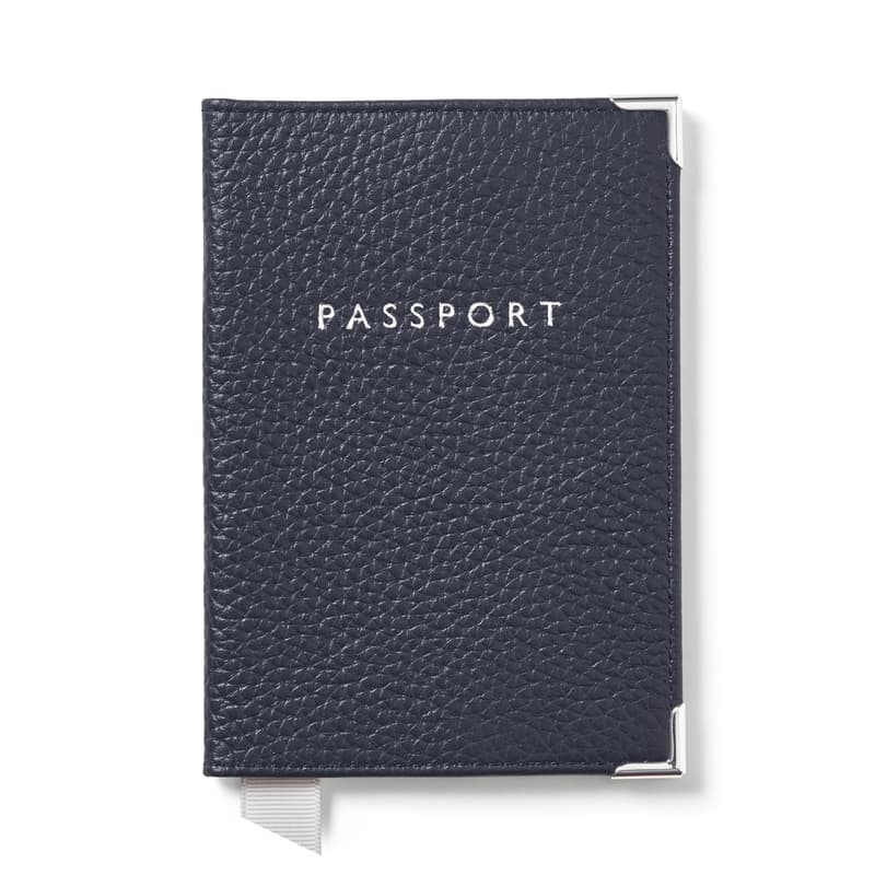 Aspinal of London Passport Cover in Navy Pebble