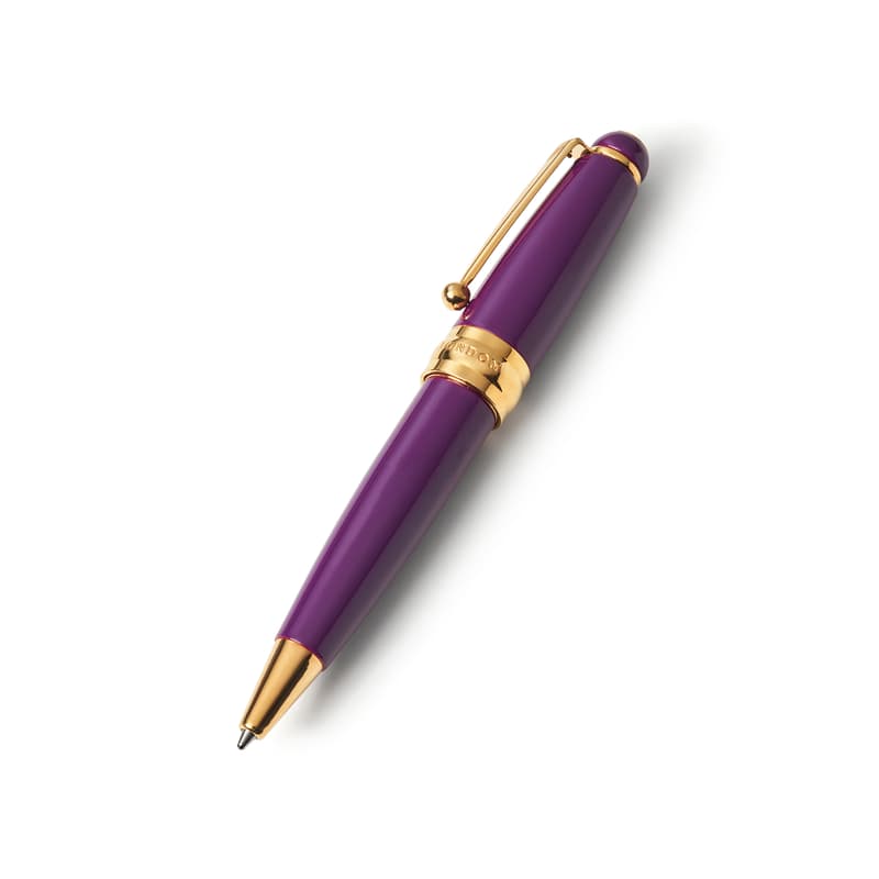 Aspinal of London Baby Ballpoint Enamel Pen in Fig & 18ct Gold Plated
