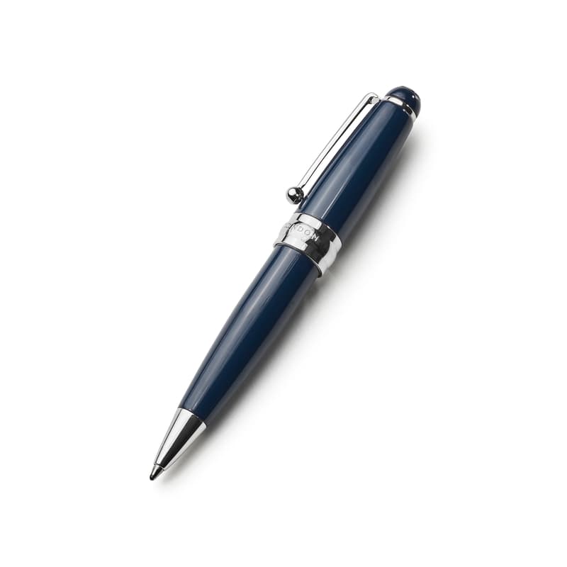 Aspinal of London Baby Ballpoint Pen in Navy Enamel & Silver Plated