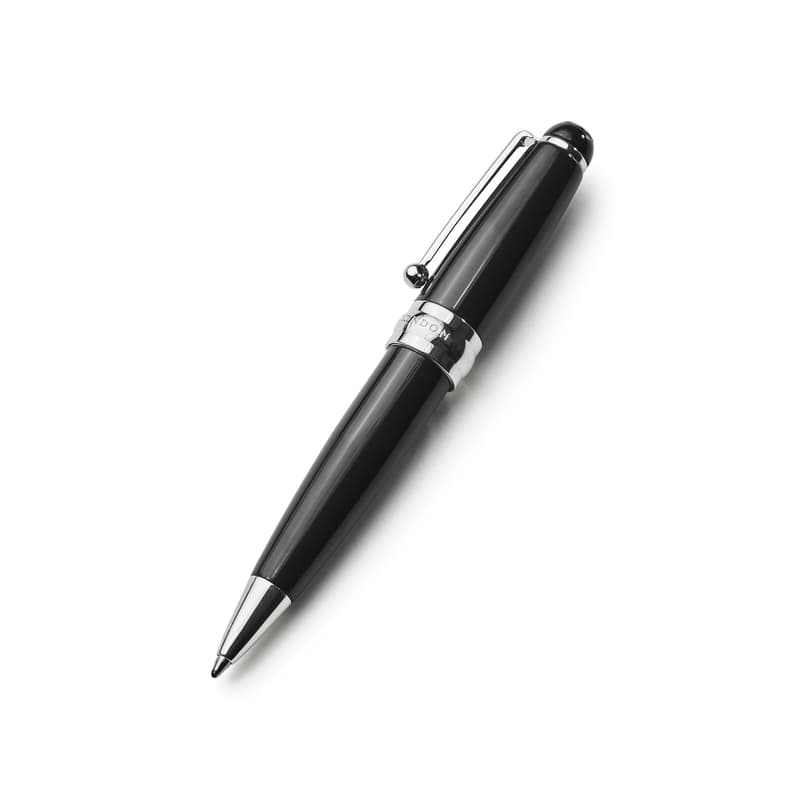 Aspinal of London Baby Ballpoint Pen in Black Enamel & Silver Plated