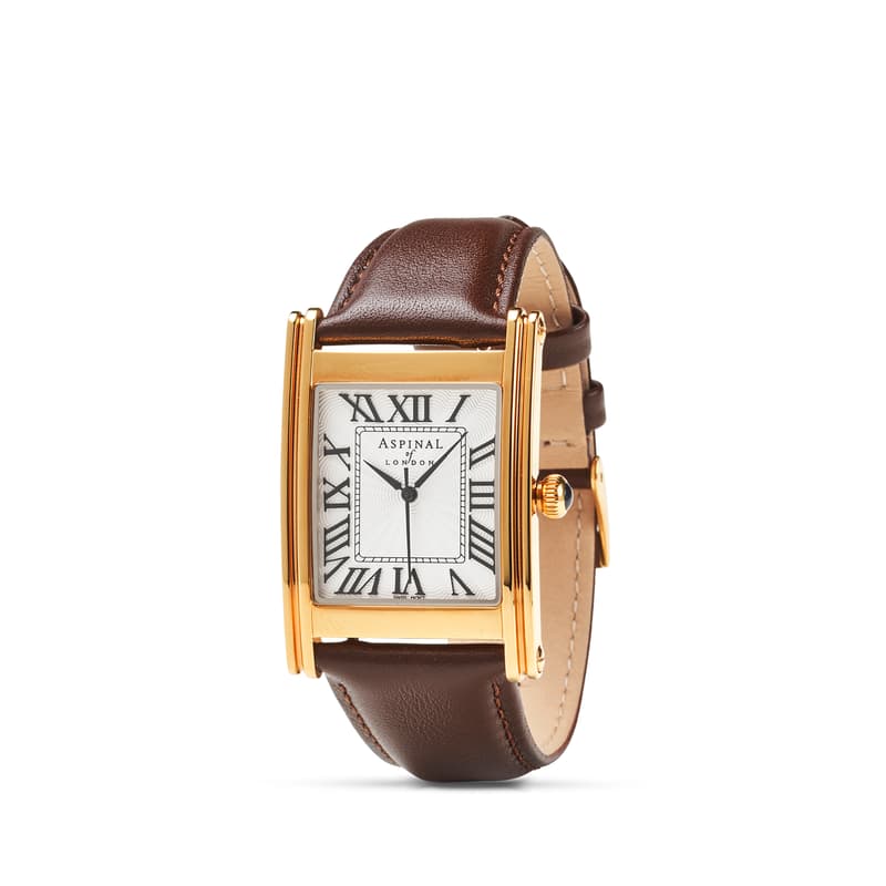 Aspinal of London Men’s Mayfair Watch in Smooth Chocolate & 23ct Gold Plated