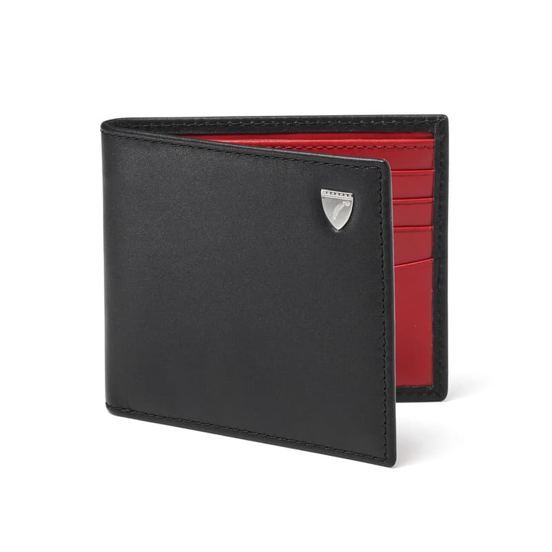 Aspinal of London 8 Card Billfold Wallet in Smooth Black & Ruby Red