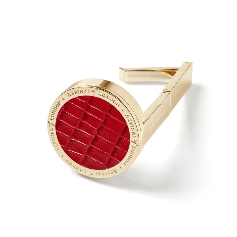 Aspinal of London Foldable Handbag Hook in Deep Shine Cherry Red Small Croc