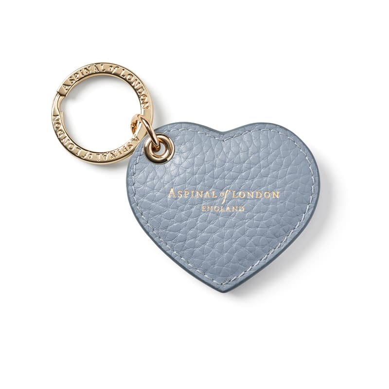 Aspinal of London Small Heart Keyring in Sky Blue Pebble