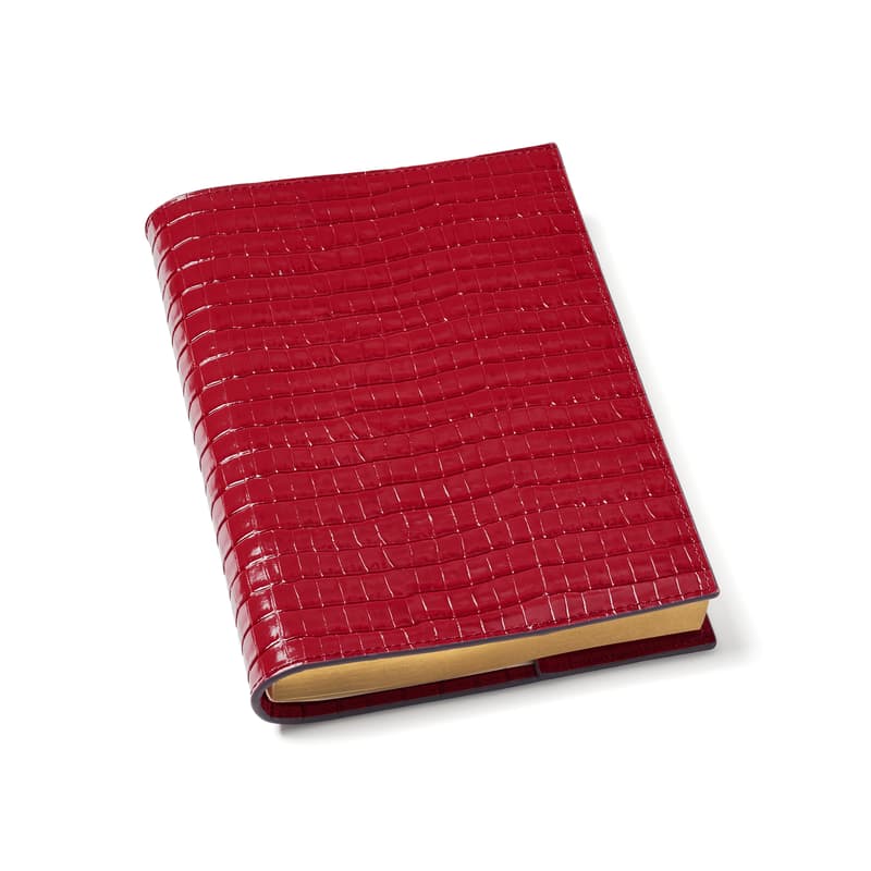 Aspinal of London A5 Refillable Luxury Journal in Deep Shine Cherry Red Small Croc