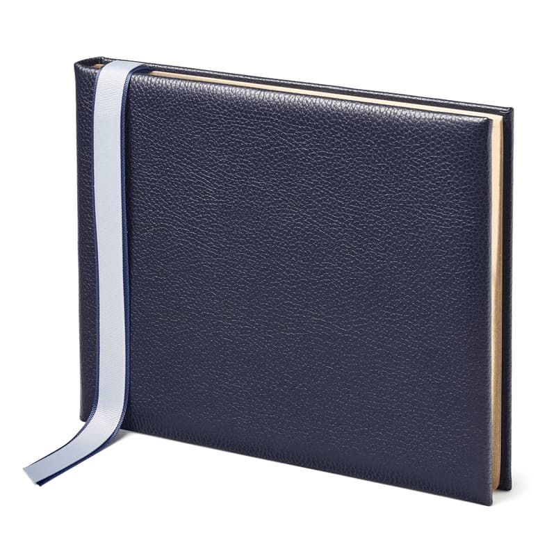 Aspinal of London Classic Leather Guest Book in Navy Pebble
