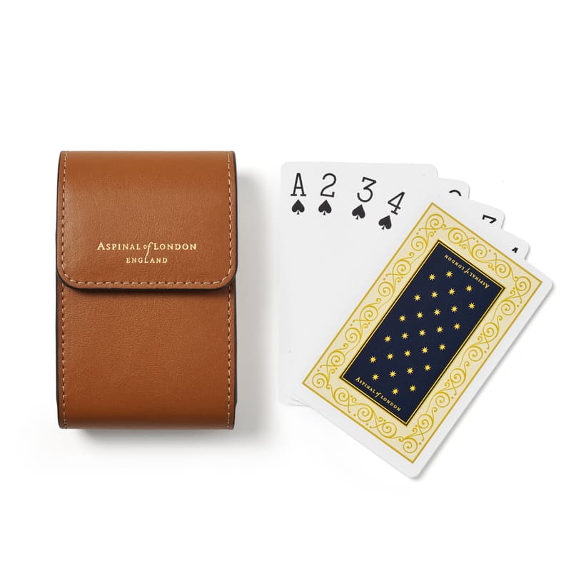 Aspinal of London Playing Cards & Holder in Smooth Tan