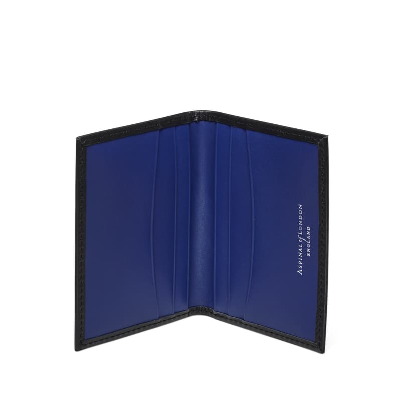 Aspinal of London Double Fold Credit Card Holder in Smooth Black & Caspian Blue