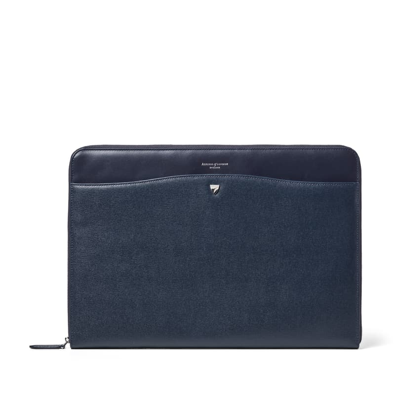 Aspinal of London 16-inch City Laptop Leather Folio Case in Navy Saffiano