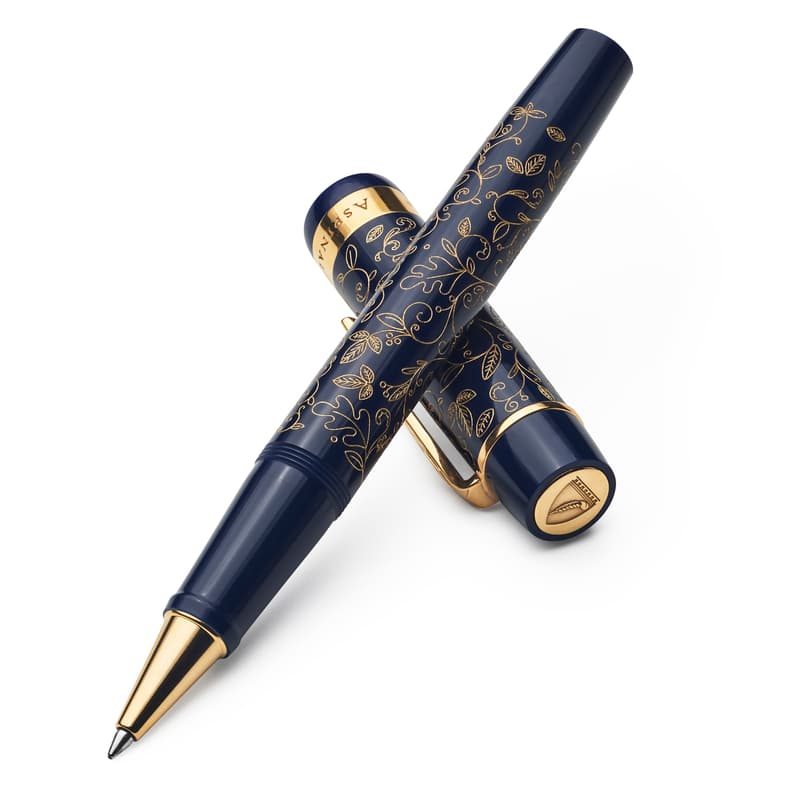 Aspinal of London Luxury Engraved Pen in Blue Acrylic & Gold Plated