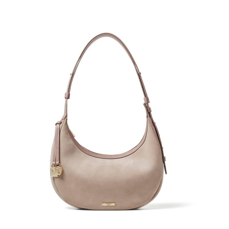 Aspinal of London Soho Small Crescent in Moleskin Suede