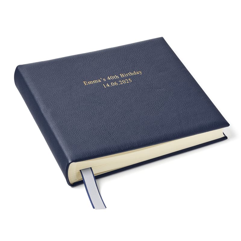 Aspinal of London 12-inch Leather Photo Album in Navy Pebble