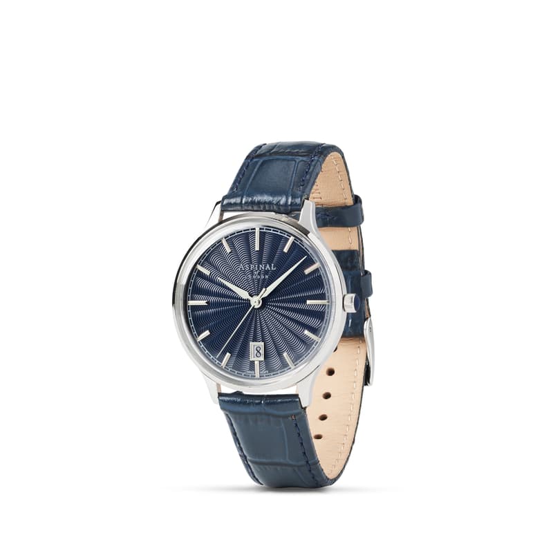 Aspinal of London Mount Street Watch in Navy Croc & Silver