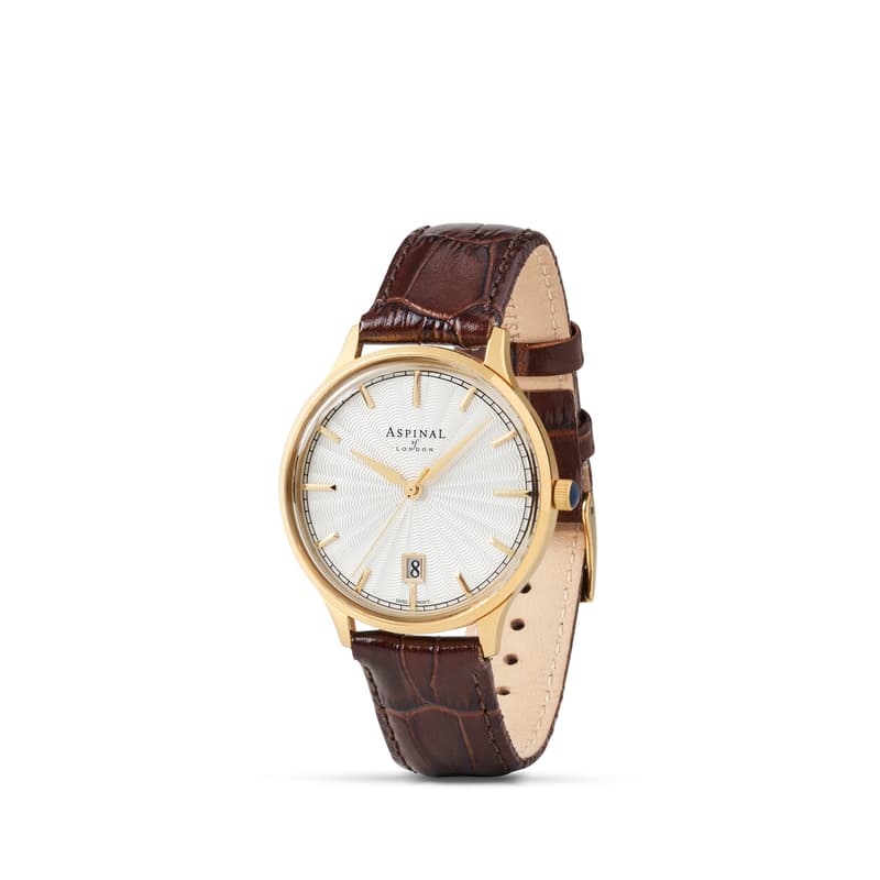 Aspinal of London Mount Street Watch in Chestnut Croc & Light Gold