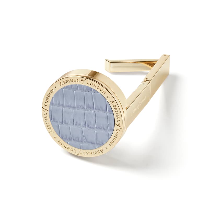 Aspinal of London Foldable Handbag Hook in Deep Shine Sky Blue Small Croc