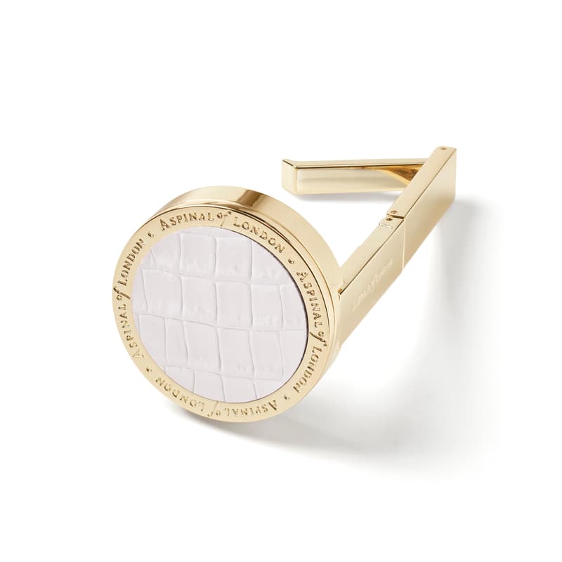 Aspinal of London Foldable Handbag Hook in Deep Shine Chalk White Small Croc