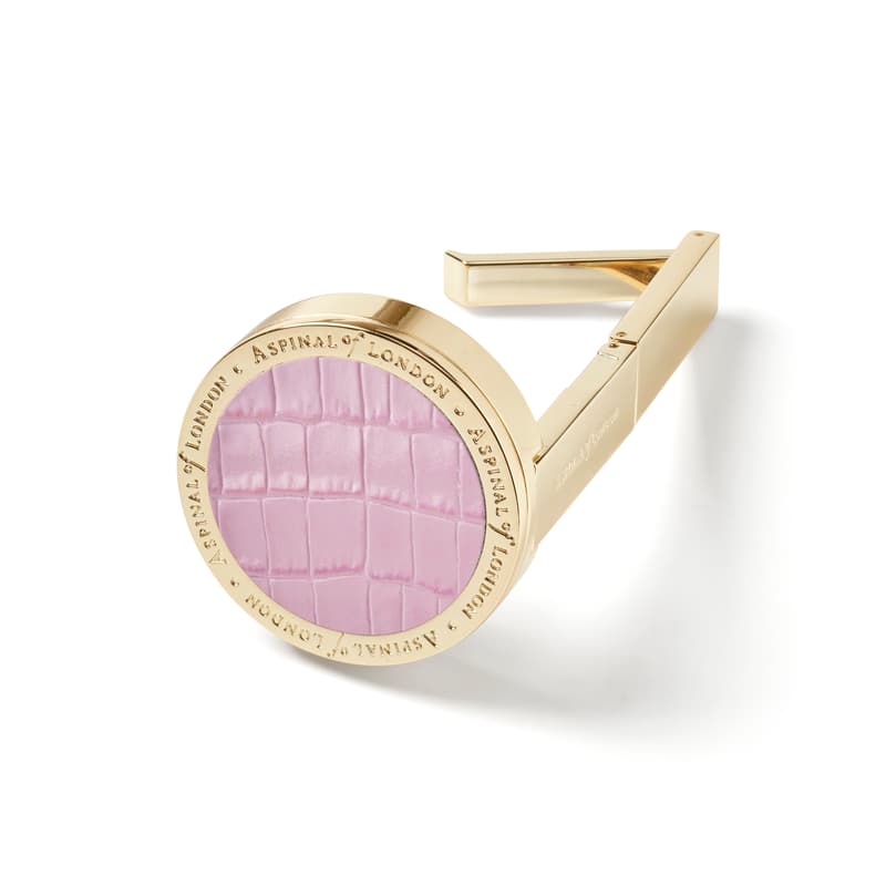 Aspinal of London Foldable Handbag Hook in Deep Shine Powder Lilac Small Croc