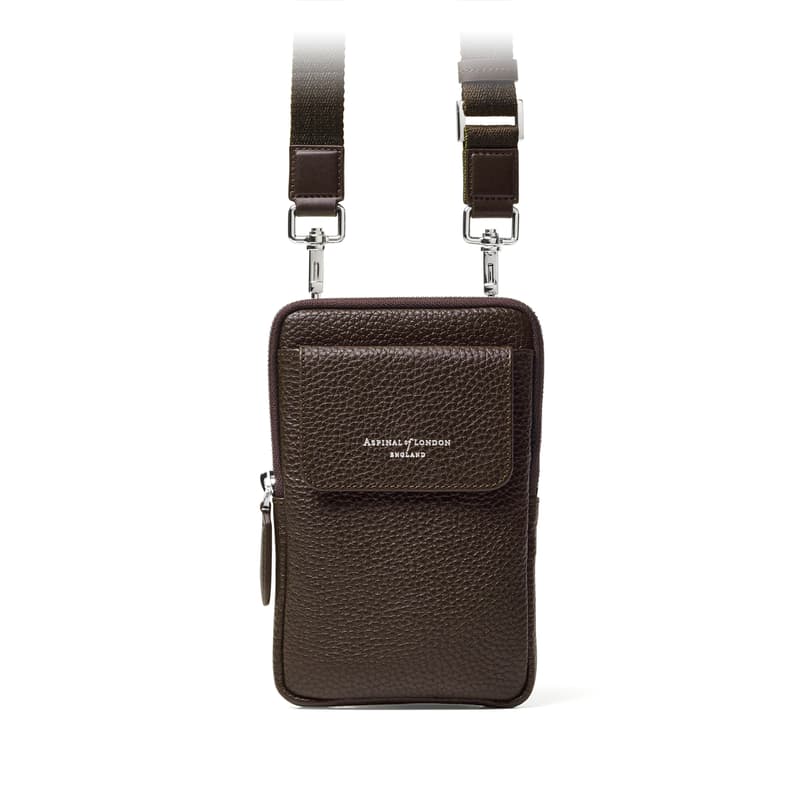 Aspinal of London Reporter Crossbody Phone Bag in Chocolate Pebble