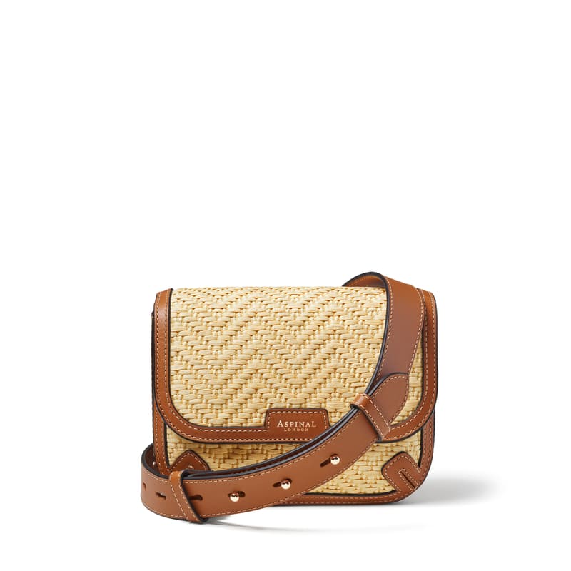 Aspinal of London Ella Crossbody Bag in Natural Raffia & Smooth Tan