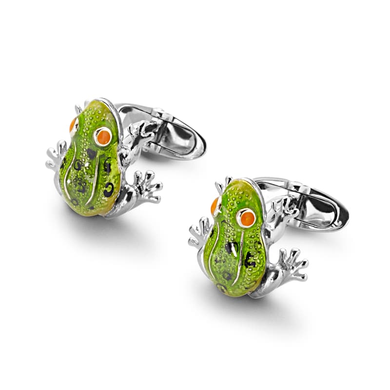 Aspinal of London Sterling Silver & Enamel Frog Cufflinks