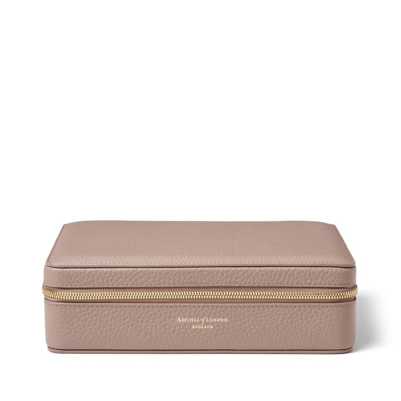 Aspinal of London Large Travel Jewellery Case in Soft Taupe Pebble