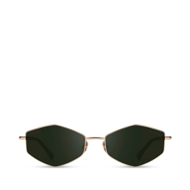 Aspinal of London Sophia Hexagonal Sunglasses in Light Gold Stainless Steel