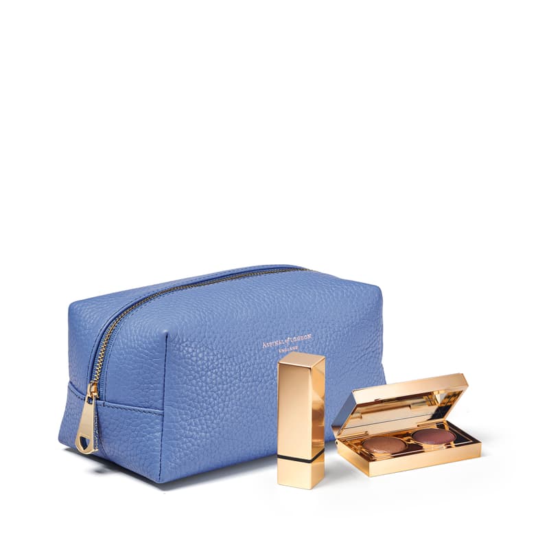 Aspinal of London Makeup Bag in Capri Blue Pebble view 2