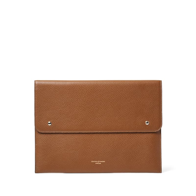 Aspinal of London 13-inch Classic Laptop Case in Tan Pebble