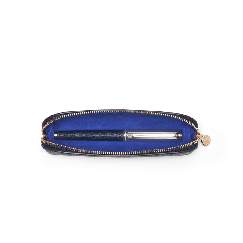 Aspinal of London Slim Pencil Case in Navy Pebble view 2