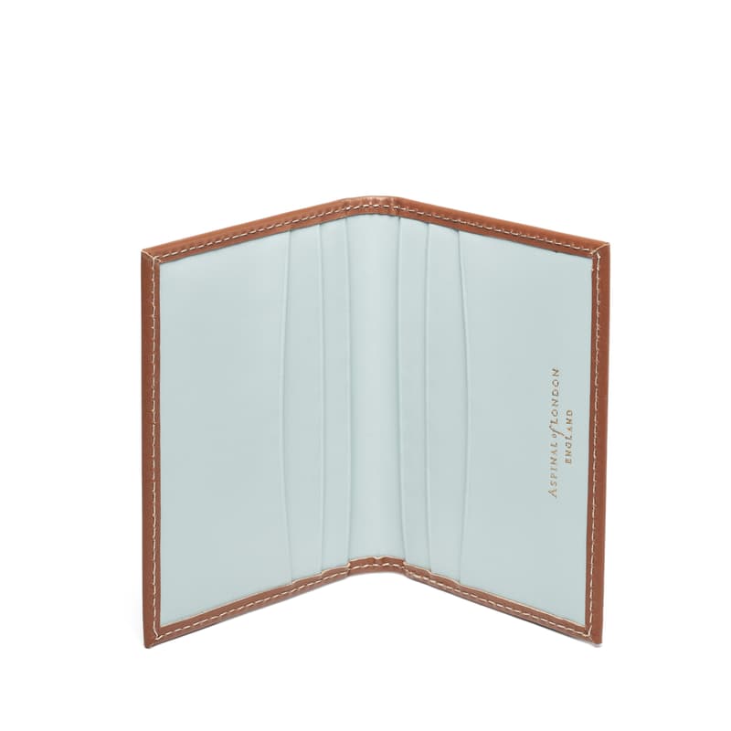 Aspinal of London Double Fold Credit Card Holder in Smooth Tan & Sky Blue
